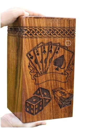 Vintage Casino Playing Card with Rolling Dice Wooden Urns box for Human Ashes Male female adult Burial Funeral Urn Box [Available urn box in 5 different sizes] ((X-Small [5X4] 20 Cubic INCHES)) - size: (X-Small [5X4] 20 Cubic INCHES)