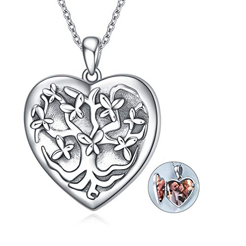 YAFEINI Lockets That Hold Pictures Customized Sterling Silver Round/Heart Photo Locket Necklace Personalized Lotus Flower Pendant Jewelry Gifts for Women