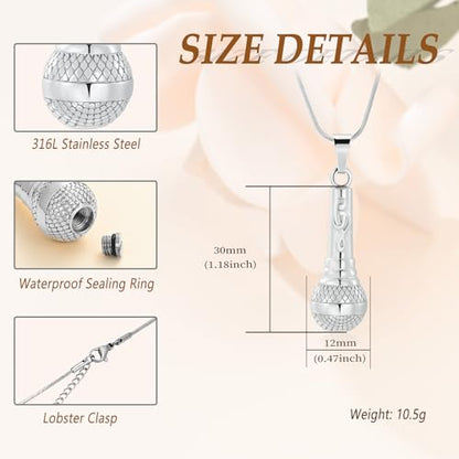 Microphone Cremation Jewelry for Ashes - Memorial Urn Necklace Ashes Holder Stainless Steel Keepsake Pendant Jewelry for Music Lover - color: Customize