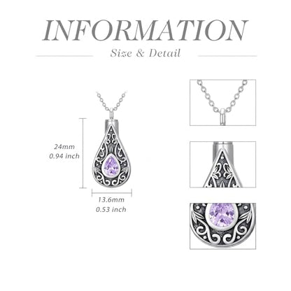 Teardrop Urn Necklace for Ashes Filigree Birthstone Keepsake Pendant Cremation Jewelry for Ashes Memorial Jewelry Gifts for Loss of a Loved One for Women - style: Jun-Alexandrite