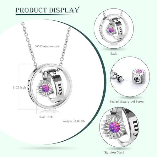 Daisy Cremation Jewelry Necklaces Stainless Steel Circle of Life Eternity Urn Necklaces for Ashes Memorial Keepsake Daisy Pendant for Women Men Gifts With Funnel Kit & Bag - color: Rainbow