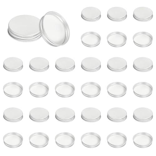 PATIKIL 52mm Metal Round Screw Lids, 36 Pcs Aluminum Mason Jar Lids Screw Top Caps for Lab Home Storage Jars Gallon Jugs Glass Snack Containers Liquid Storage, Silver Tone - size: 52mm
