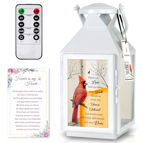 Memorial Lantern Sympathy Bereavement Lantern for Loss of Loved One Memorial Gifts for Loss of Mother Father Husband Brother Remembrance Gifts - color: Cardinal Memorial White