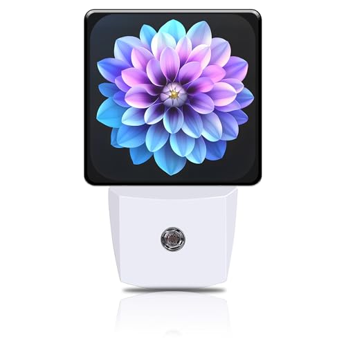 Night Light Purple and Blue Dahlia Flower Night Lights Plug into Wall Smart Dusk to Dawn Sensor 0.5W Energy Efficient Led Lamp for Men Women Bedroom Bathroom Hallway Stairway Decor - color: Purple and Blue Dahlia Flower