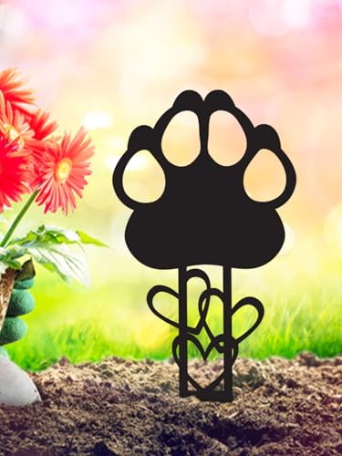 Memorial Garden Stake Metal Cross Grave Marker Design for Dog & Cat | (10.4 x 4.3'')Featuring Paw Prints and Heart Motifs,Suitable for Outdoor Cemeteries,Ideal Gifts to Honor Departed Pet - style: Dog Stake
