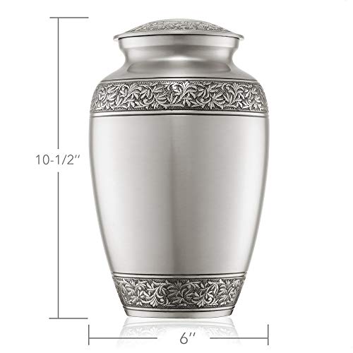 Reminded Cremation Memorial Urn for Human Ashes, Silver Adult Funeral Urn with Velvet Bag - color: Silver