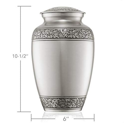 Reminded Cremation Memorial Urn for Human Ashes, Silver Adult Funeral Urn with Velvet Bag - color: Silver