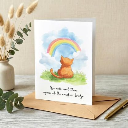 PTRUKD, Sentimental Rainbow Bridge Sympathy Cards, Lost Cat Cards, Rainbow Cat Cards, Bereavement Card for Cat Owners, Sympathy Card for Losing A Cat, for Anyone Grieving A Beloved Animal Companion - color: PLOS-KM-144
