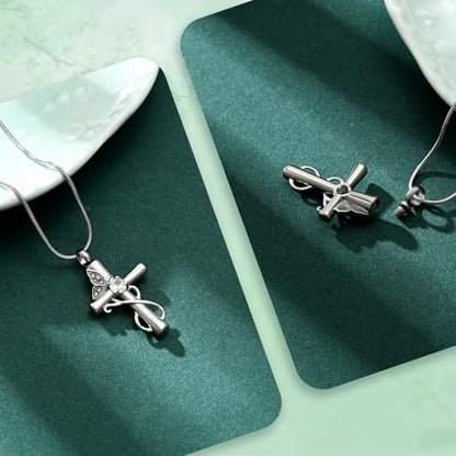 Butterfly Cross Cremation Jewelry Urn Necklaces Cross Butterfly Urn Necklaces for Ashes Memorial Keepsake Pendant for Women Men Gifts With Funnel Kit & Bag - color: Silver