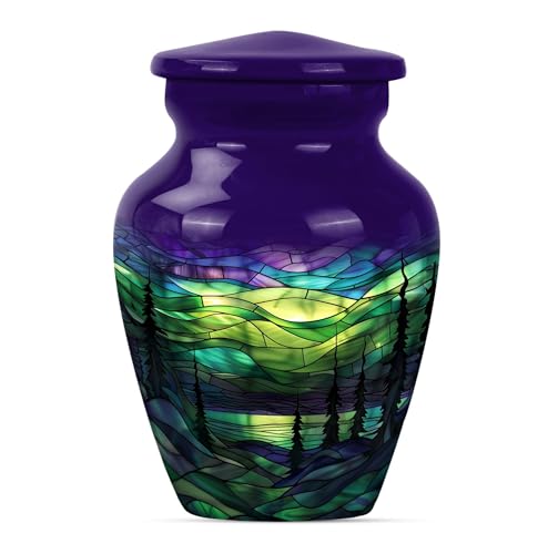 Northern Lights Cremation Urn for Adults, Small Urns for Human Ashes 3 Inch | Keepsake Urns for Human Ashes Offer 3 Cubic Inch Capacity, Northern Sky Artwork and a Secure Threaded Lid for Remembrance - size: #2 (Set of 1)