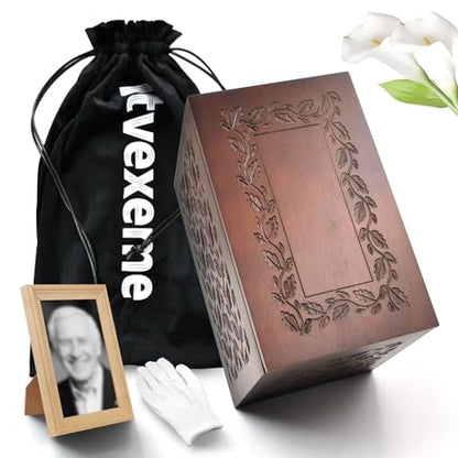 Cremation Urn Adult Human Ashes, Wooden Tree of Life, Brown | Holds up to 250 lbs, Urns Box and Casket for Men Women, Dimensions: 9.45"(L) x 5.9"(W) x 7.1"(H) - color: Vin