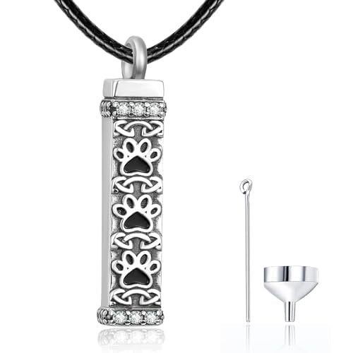 Dreamboat Pet Cremation Urn Necklaces for Dog Cat Ashes 925 Sterling Silver Paw Print Keepsake Pendant Memorial Jewelry Gifts for Women Men - style: 01D-Rectangle Vial