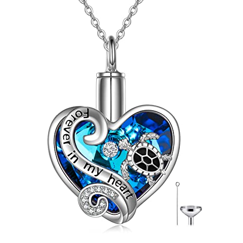 WINNICACA Silver Cremation Urn Necklaces for Ashes of Loved Ones - style: 1-Sea Turtle Crystal Necklace