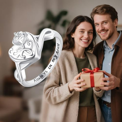 Urn Ring for Ashes Sterling Silver Urn Ring Keepsake Memorial Jewelry Gifts for Women - color: rose heart