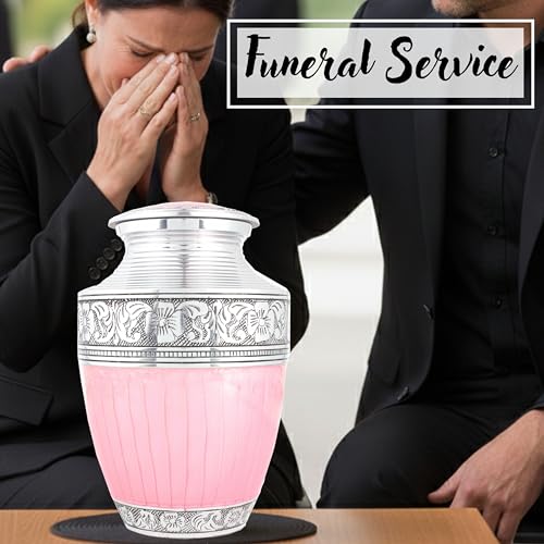 Alpha Living Home Cremation Urn for Human Ashes, 200+ cu in, Pink Silver - color: Pastel Silver, size: Hand Engraved