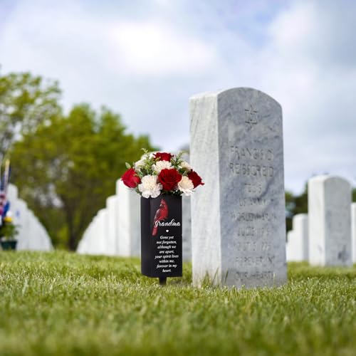 Hushee Grandma Memorial Cardinal Grave Decor Metal Cemetery Flower Vase | Gravesite Flower Holder with Spike, Funeral Flower Vase Grave for Loss of Loved One, Cemetery Outdoors Yard Garden Decoration - style: Grandma
