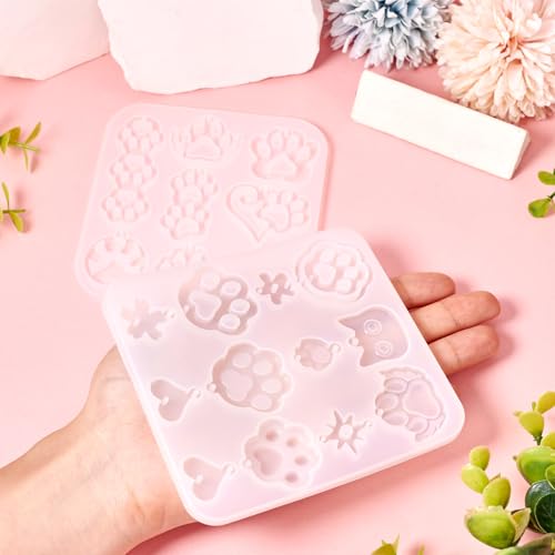2Pcs Pet Paw Print Silicone Molds Puppy Kitten Paw Earring Resin Molds Cute Animal Dog Cat Footprint Epoxy Resin Casting Molds for DIY Crafts Earring Keychain Jewelry Making Supplies - color: Hollow Paw Print-White