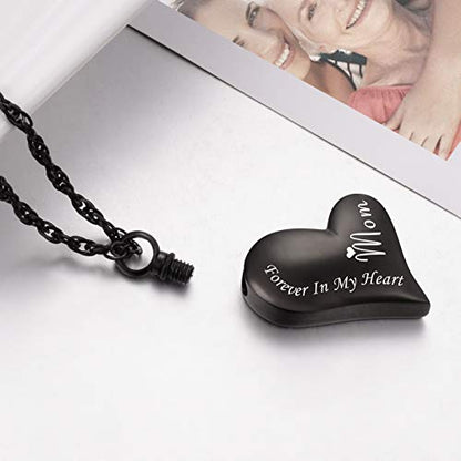 XIUDA Urn Necklace for Ashes Forever in My Heart Pendant Cremation Necklace Stainless Steel Ashes Jewelry for Dad Mom Papa Husband Wife - color: Black-Mom