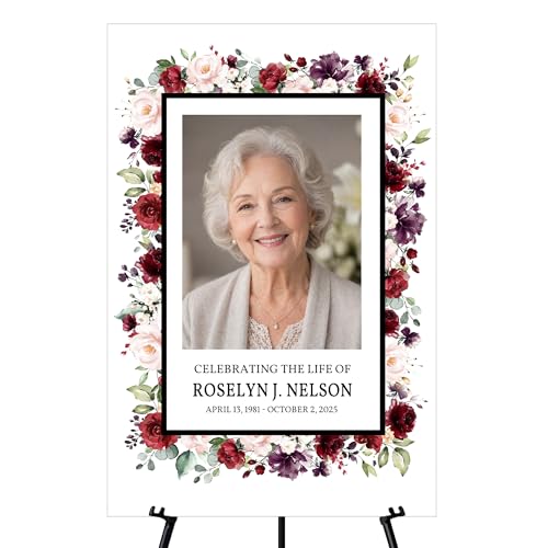 Memorial Sign, In Loving Memory Celebration of Life Display With Easel, Personalized Photo Funeral Board Decoration, Custom Forever Loved Signage With Picture, Multiple Size & Material, IA10 - color: Theme 10