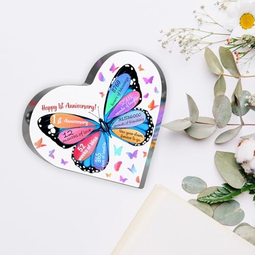 Butterfly Acrylic Sign - 1 Year Anniversary Keepsake for Couples, Wedding Decoration - style: 1st Anniversary