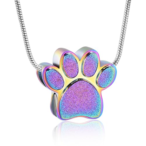 Pet Urns For Dogs/Cats - Pet Ashes Necklace - Paw Print Urn Necklace with Mini Keepsake Urn Memorial Ash Jewelry - color: Colorful