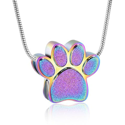 Pet Urns For Dogs/Cats - Pet Ashes Necklace - Paw Print Urn Necklace with Mini Keepsake Urn Memorial Ash Jewelry - color: Colorful