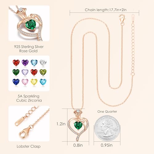 925 Sterling Silver Rose Love Heart Birthstone Necklaces for Women Jewelry | Hypoallergenic Nickel-Free & Lead-Free Pendant,Birthday Anniversary Christmas Gift for Women Wife Mom Girlfriend - color: Rose Gold-05-May