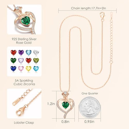 925 Sterling Silver Rose Love Heart Birthstone Necklaces for Women Jewelry | Hypoallergenic Nickel-Free & Lead-Free Pendant,Birthday Anniversary Christmas Gift for Women Wife Mom Girlfriend - color: Rose Gold-05-May