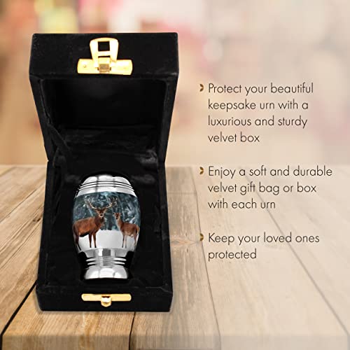 Deer Keepsake Keepsake Urns for Human Ashes with Velvet Gift Box for Cremation Keepsakes for Ashes - Small Cremation Urn and Small Keepsake Urn Set of 4 - color: Divine Deer