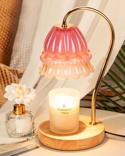 Funistree Flower Candle Warmer Lamp with Timer, Dimmable Candle Lamp Warmer, Christmas Birthday Gifts for Women Mom Her, Housewarming Home Decor, Lotus Wax Warmer for Yankee Candles - Pink Flower - color: 11 Pink Flower