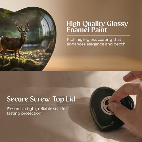 Deer Keepsake Heart Cremation Urn for Human Ashes – Small Aluminum Memorial Burial Urn for Men & Women, Rustic Decorative Home Display - Small Keepsake Heart - size: Small Heart