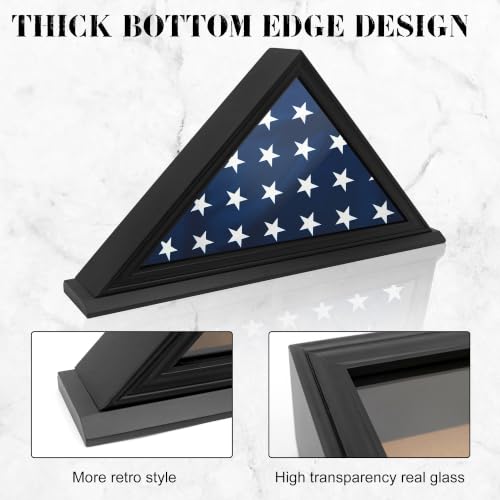 Folded Flag Display Case for 5'x9' Military Burial Flag, Black Solid Wood - color: Black