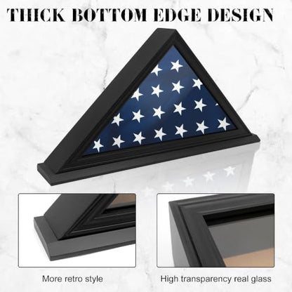 Folded Flag Display Case for 5'x9' Military Burial Flag, Black Solid Wood - color: Black