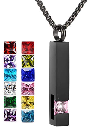 YOUFENG Urn Necklaces for Ashes Birthstone Cube Urns for Human Ashes Memorial Cremation Urn Locket Keepsake Ashes Jewelry - style: October
