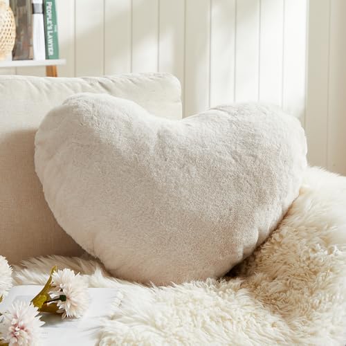 EastTree Heart Pillows, Beige Heart Shaped Pillows, Love Throw Pillows Gifts, Ultra Soft Faux Rabbit Fur Small Cute Pillows, Women Girls Kid Room Decor 10x13 Inch - color: Beige, size: 10 X 13 inches