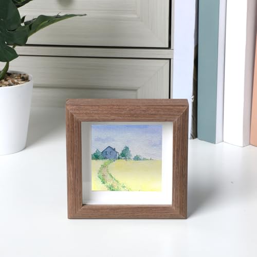 3.5x3.5 Shadow Box Picture Frame, Small Shadow Box Solid Wood Picture Frame ShadowBox Display Case Pictures Frames Hang Memory Boxes Sports Memorabilia, Awards, Medals, Wedding, Tickets and Photos