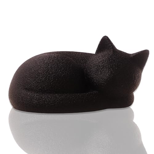 Black Sleeping Cat Urn for Ashes Minimal Pet Memorial Keepsake - color: Matte Black