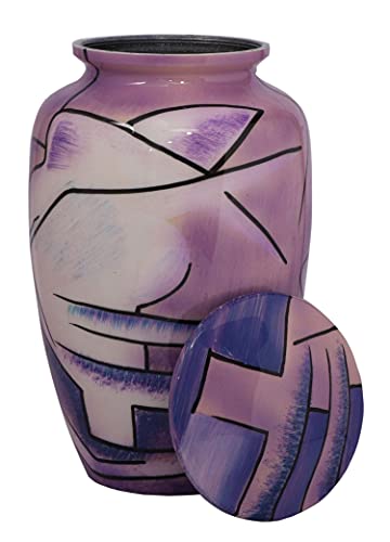 BOLD & DIVINE Hand Painted Purple Cremation Urn | Human Ashes Adult Memorial urn, Burial, Funeral Cremation Urns | 200 Cubic Inches Large/Adult Urn with Unique Velvet Bag - color: Hand Painted