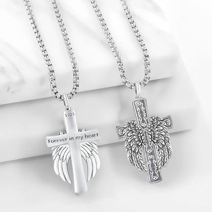 Aniu S925 Sterling Silver Urn Necklace Cremation Jewelry for Ashes - color: Cross Angel Wing-C