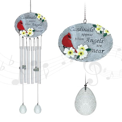 24'' Cardinal Wind Chimes for Outside, Cardinal Wind Chime for Loss of Loved One, Red Bird WindChimes for Garden Patio Balcony, Outdoor Memorial Windchime Sympathy Gifts for Women, Men