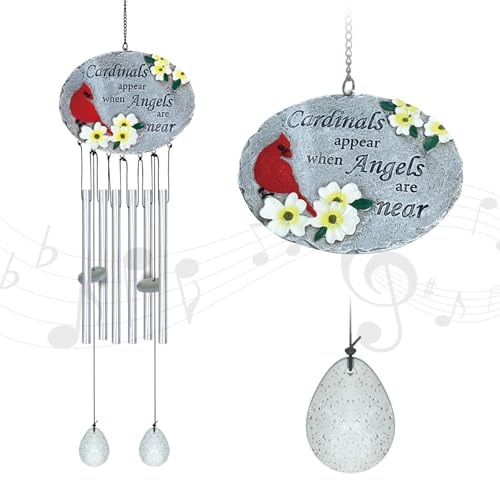 24'' Cardinal Wind Chimes for Outside, Cardinal Wind Chime for Loss of Loved One, Red Bird WindChimes for Garden Patio Balcony, Outdoor Memorial Windchime Sympathy Gifts for Women, Men