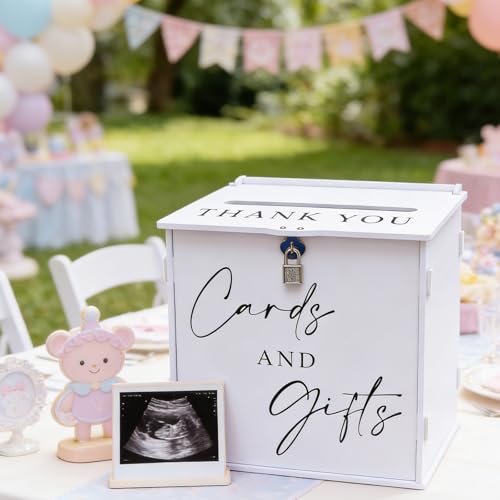 White Card Box with Lock & Slot, Elegant Wedding Card Boxes for Reception Money Envelope Cash Cards & Gifts, Spacious Gift Cards Holder Box for Party Graduation Baby Bridal Shower Table Decor - size: Large