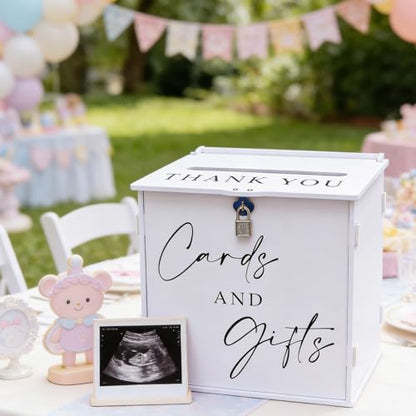 White Card Box with Lock & Slot, Elegant Wedding Card Boxes for Reception Money Envelope Cash Cards & Gifts, Spacious Gift Cards Holder Box for Party Graduation Baby Bridal Shower Table Decor - size: Large
