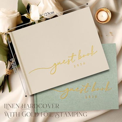 Lanpn Wedding Guest Book 2026 - Linen Hardcover Guestbook Wedding Reception with 108 Blank Pages for Sign in and Photos - Guest Book for Wedding Bridal Shower Baby Shower Party (Beige) - color: Beige