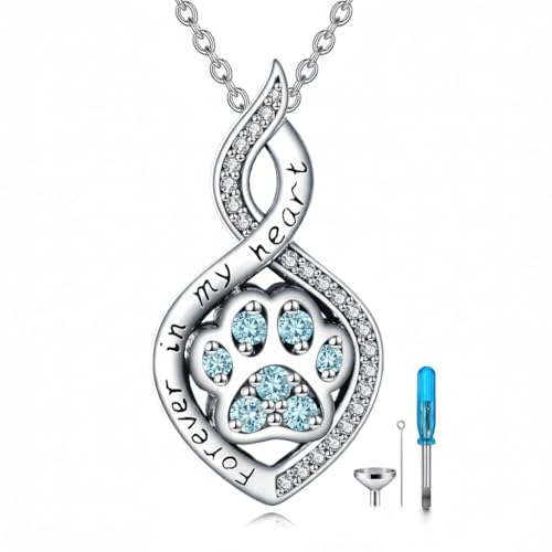 Butterfly/Dragonfly/Pet Paw/Tree of Life/Maple Leaf/Cross Urn Necklace for Ashes 925 Sterling Silver Cremation Pendant Jewelry Gifts for Women Mom - color: Paw-March