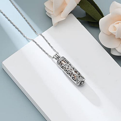 shajwo Cylinder Cremation Jewelry Tree of Life Urn Ashes Necklace for Women Men Vial Cremation Ash Pendant Loved One Memorial Jewelry - color: Rose Gold