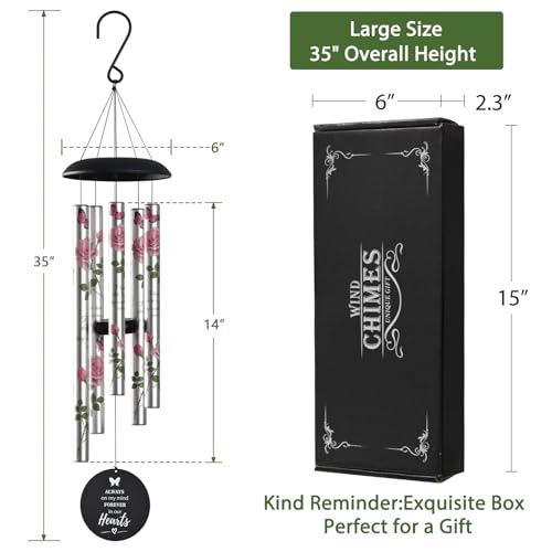 Memorial Wind Chimes for Loss of Loved One - Pink Rose Wind Chimes for Outside, Sympathy Gifts for Remembrance of Mother and Father,Windchimes in Memory of Loved One