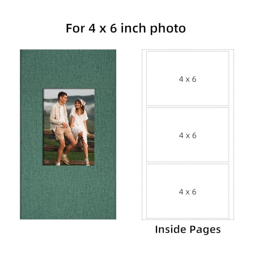 4x6 Slip In Photo Album Holds 300 Pockets Cloth Cover Dark Green | DIY cover window, Acid free pages, PVC free pockets, Family Travel Wedding, Gift ready - color: Dark Green, size: 300 Pockets