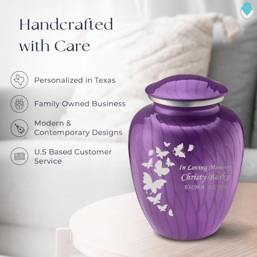 Geturns Embrace Adult Personalized Butterfly Cremation Urns for Human Ashes I Large Pearl Purple Funeral Urn for Men and Women I 200 lbs - color: Pearl Purple