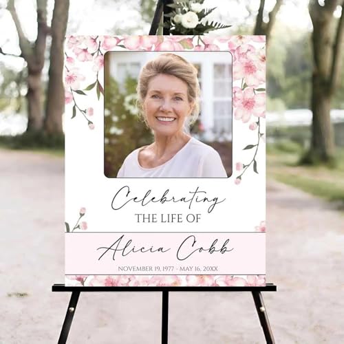 Blossom Pink Flower Funeral Welcome Sign, Celebration of Life Welcome Sign, in Loving Memory Sign, Celebration of Life Funeral Sign, Celebration of Life Sign, Memorial Sign with Photo #fR123 - color: Version #19